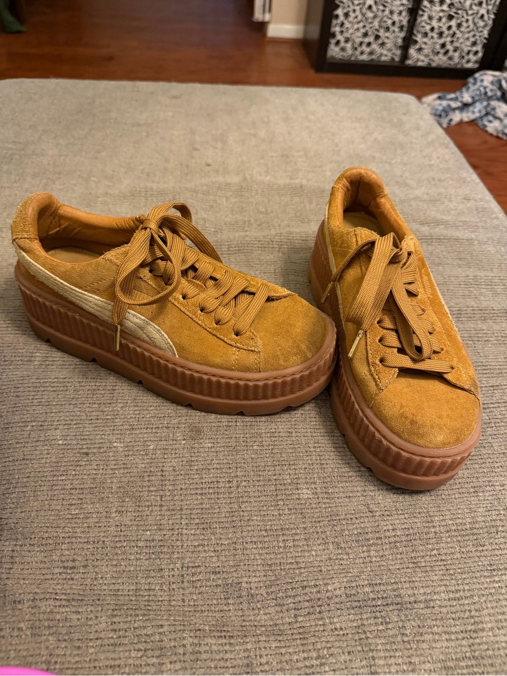Puma Platform Suede Sneakers in Mustard Yellow